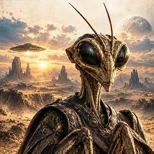 Insektenartiges Wesen mit Fühlern und großen Facettenaugen
